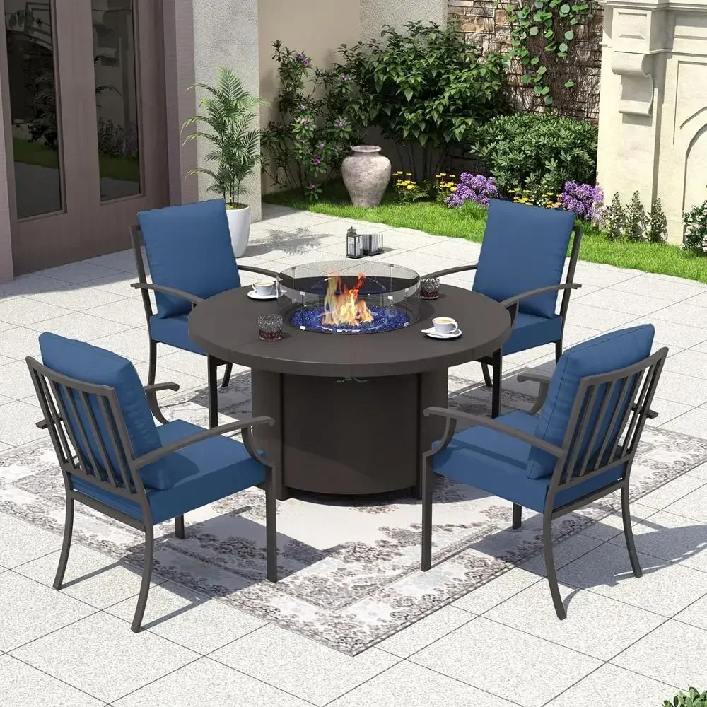 Outdoor Furniture With Fire Pit Table - 5-местный комплект садовой мебели с круглым