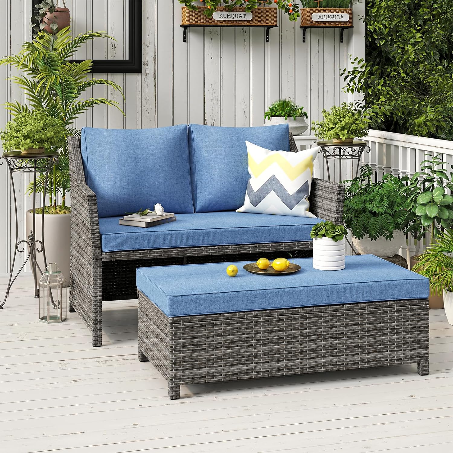 Outdoor Furniture With Storage For Cushions - Плетеный двухместный диван для патио с