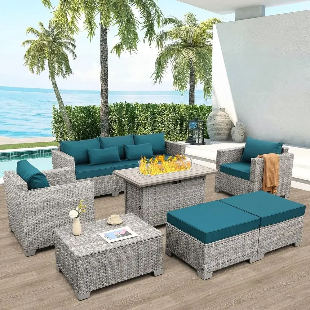Outdoor Furniture With Fire Pit Table - Комплект садовой мебели из 6 предметов,