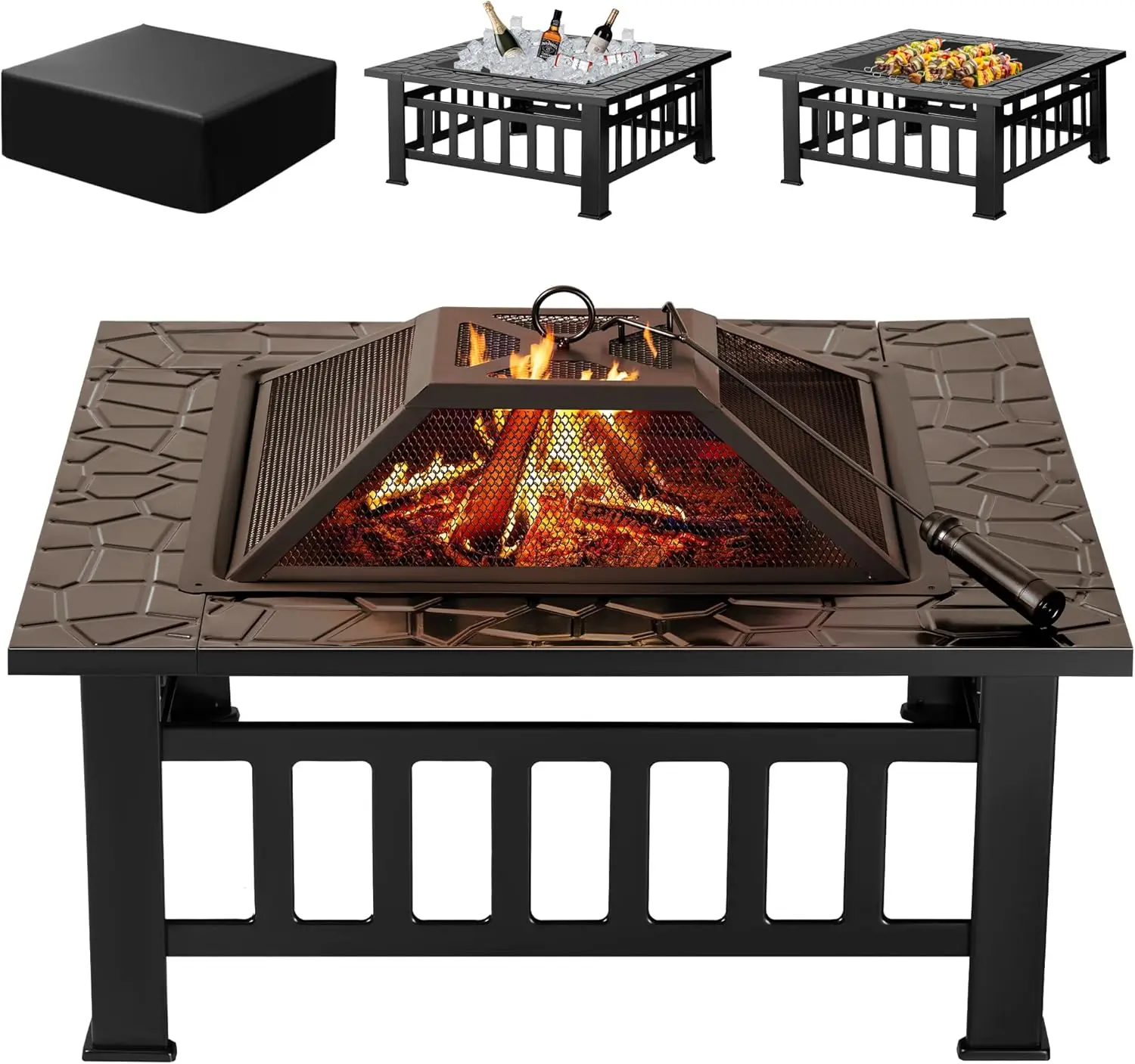 Outdoor Furniture With Fire Pit Table - Уличный очаг-костровище, 32-дюймовый металлический стол-костровище с