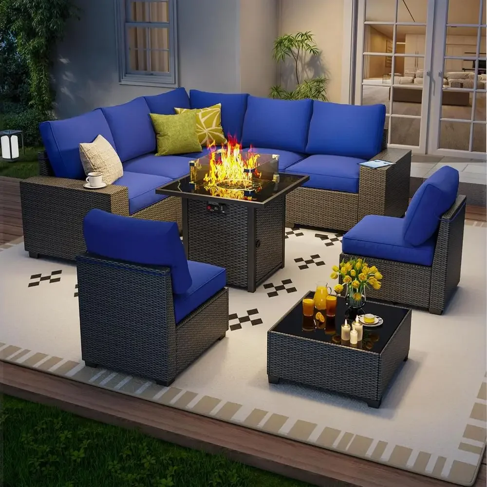 Outdoor Furniture With Fire Pit Table - Комплект уличной мебели для патио из