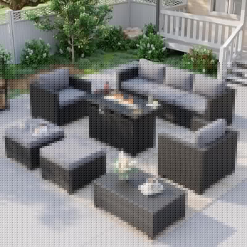 Outdoor Furniture With Fire Pit Table - Уличный модульный комплект с встроенным столом-огнестойкой,