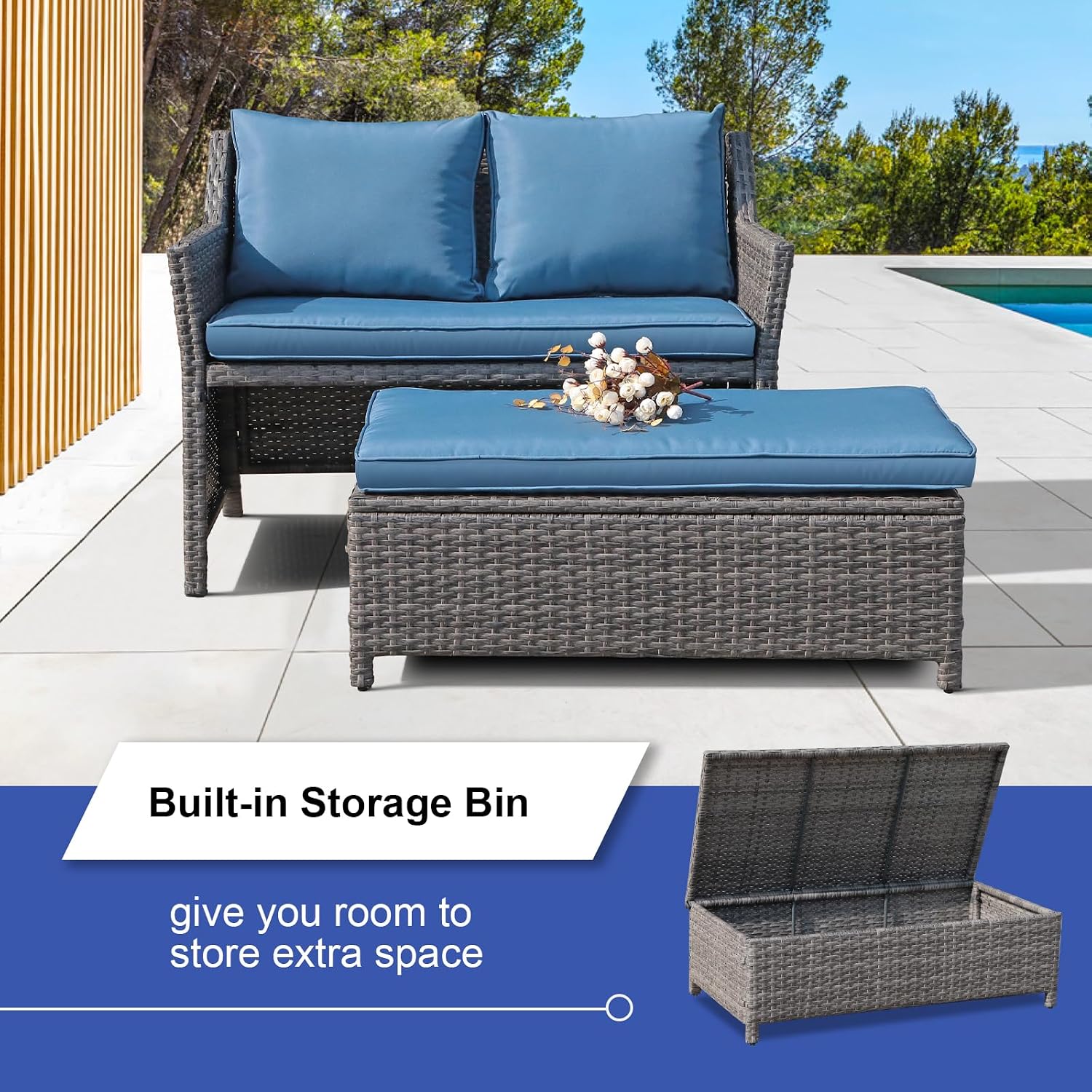 Плетеный двухместный диван для – обзор и цена Outdoor Furniture With Storage For Cushions
