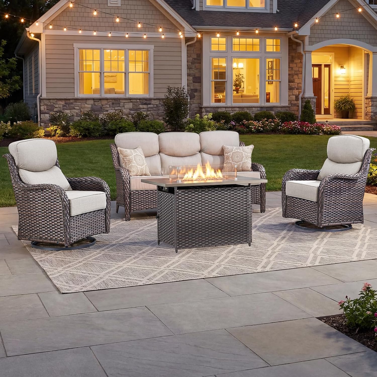 Роскошный комплект садовой меб – обзор и цена Outdoor Furniture With Fire Pit Table